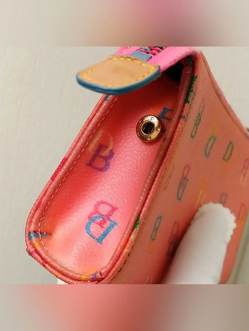 2000s Vintage Dooney And Bourke Pink Rainbow Zip Pouch Wallet